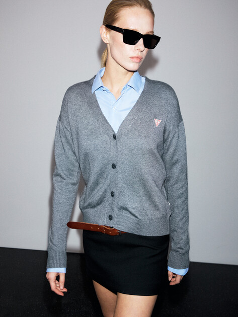 Женский кардиган GUESS JEANS GJ LS VN MINI TRIANGLE CARDI, Артикул W4BR16Z3HO2, серый | 4909008. Ракурс 1