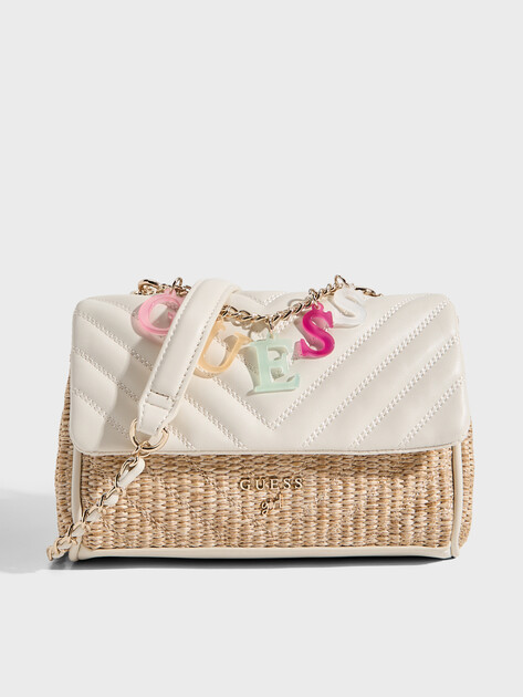 Детское кросс-боди GUESS STRAW CROSSBODY FLAP BAG, Артикул J6GZ18WH860, молочно-белый | 4915355. Ракурс 1