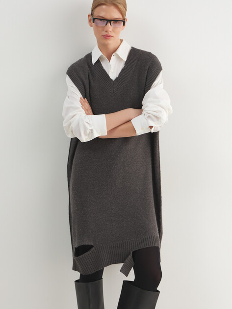 Женское платье-жилет с асимметричным краем MAISON DAVID, Артикул MDS-KN11, темно-серый | 4939726. Ракурс 1