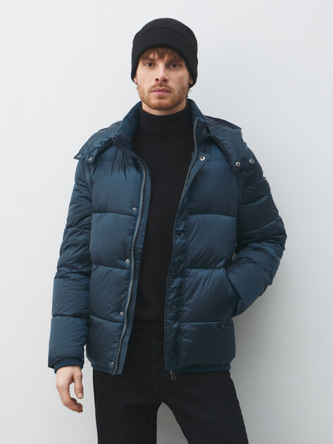 Мужской пуховик GUESS METALLIZED PUFFA JACKET, Артикул M5BL2LWGZF2, темно-синий | 4948591. Ракурс 1