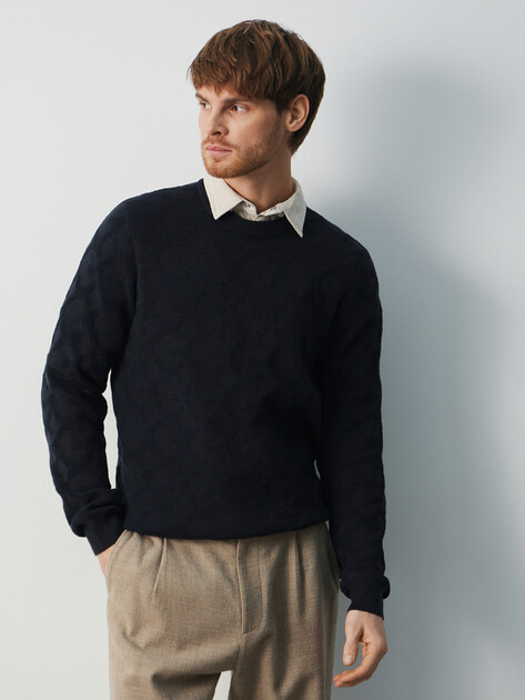 Мужской джемпер GUESS JOHN CN G CHAIN AO STITCH SWTR, Артикул M5BR19Z0470, темно-синий | 4948967. Ракурс 1