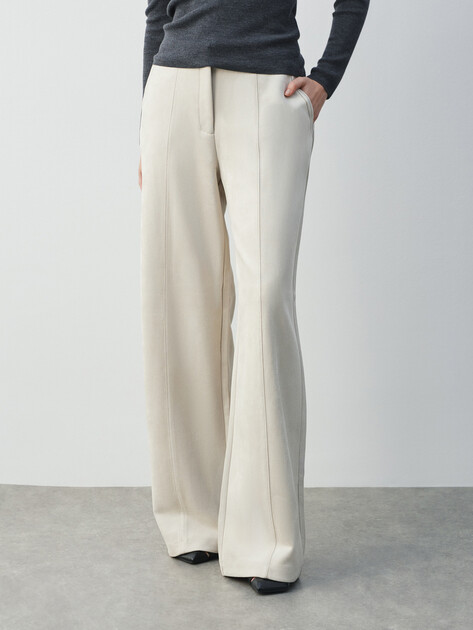 Женские широкие брюки  GUESS TAILORING SCUBA PANTS, Артикул W5BB53KAUJ2, серо-бежевый | 4955740. Ракурс 1