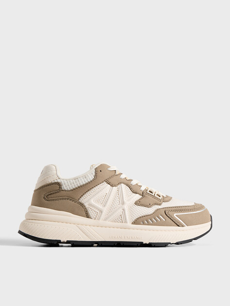 Мужские кроссовки ARMANI EXCHANGE SNEAKER LUCKY MICROSUEDE+MESH+CALF PU, Артикул XM002635, оливковый | 4971745. Ракурс 1