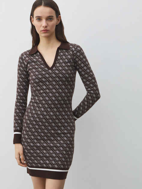 Женское платье GUESS LS POLO AUBREY 4G SWTR DRESS, Артикул W5BK25Z3JD2, коричневый | 4993960. Ракурс 1