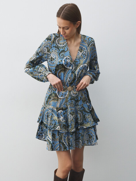 Женское платье GUESS CLARISSE DEEP NECK FLARE DRESS, Артикул W5BK53W2770, голубой | 4993966. Ракурс 1