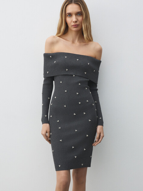 Женское платье GUESS LS OFF SHOULDER ALISHA RIB DRS, Артикул W5BK64Z2YJ2, серый | 4993972. Ракурс 1