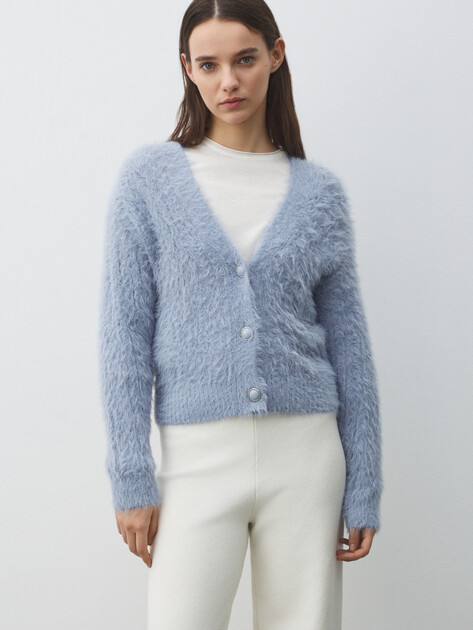 Женский кардиган GUESS LS VN KINAKO FUZZY CARDIGAN, Артикул W5BR0DZ3BH0, голубой | 4994002. Ракурс 1