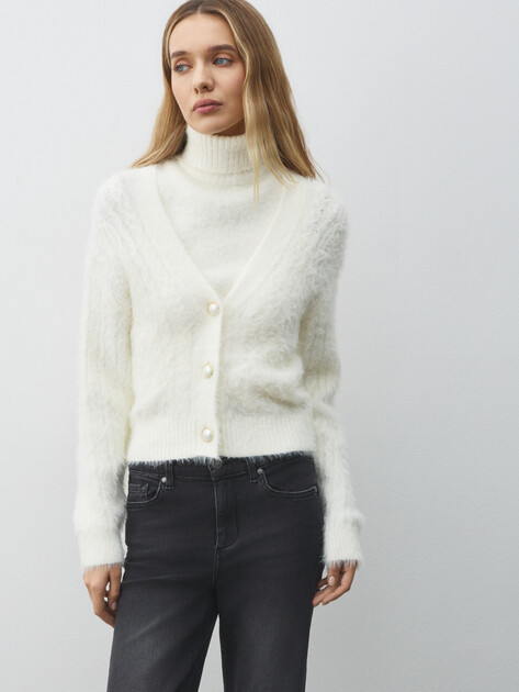 Женский кардиган GUESS LS VN KINAKO FUZZY CARDIGAN, Артикул W5BR0DZ3BH0, белый | 4994009. Ракурс 1