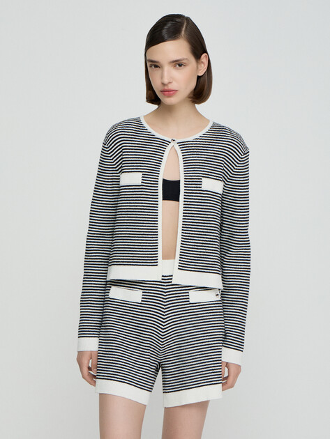 Женские шорты KARL LAGERFELD ikon striped knit shorts, Артикул B2W10102, черный | 5010908. Ракурс 1