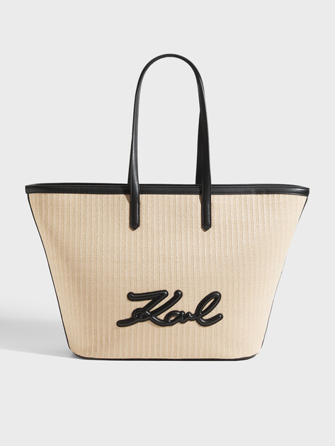Женская сумка  KARL LAGERFELD k/signature raffia md tote, Артикул B2W30088, бежевый | 5013698. Ракурс 1