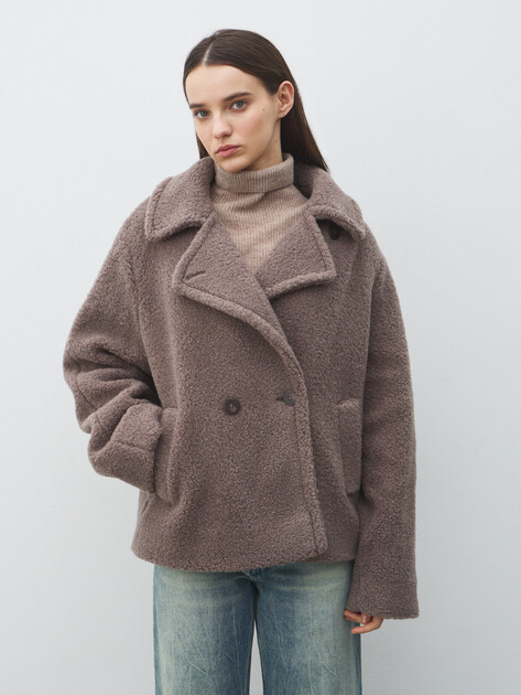 Женское полупальто тедди MAISON DAVID, Артикул KIRA_TEDDY 05, коричнево-серый | 5016267. Ракурс 1