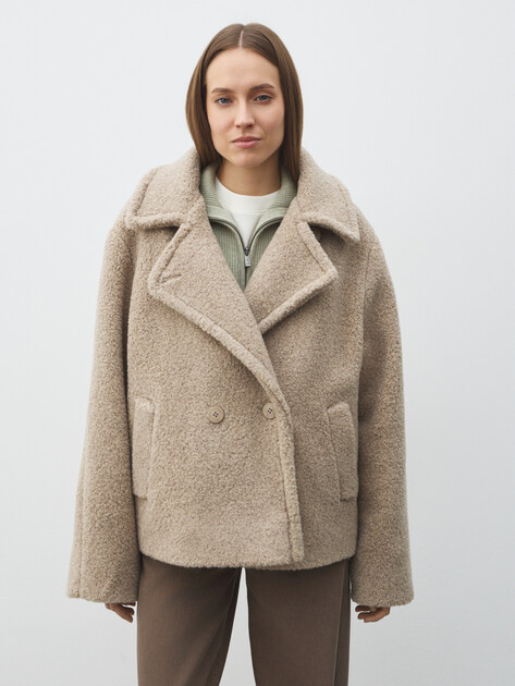 Женское полупальто тедди MAISON DAVID, Артикул KIRA_TEDDY 05, серо-бежевый | 5016274. Ракурс 1