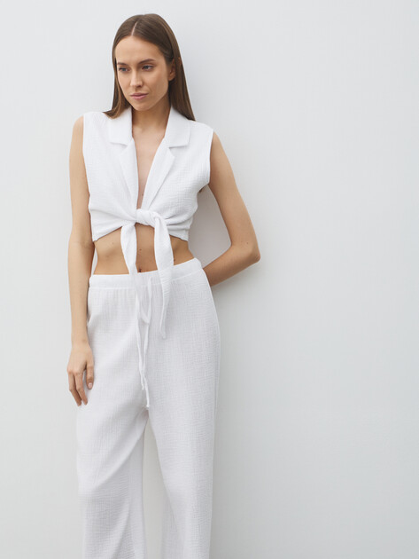 Топ из муслина MAISON DAVID, Артикул BLN928-1, белый | 5016935. Ракурс 1