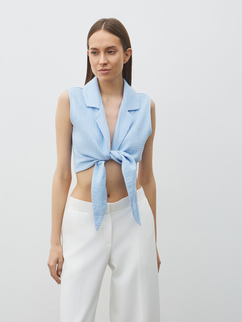 Топ из муслина MAISON DAVID, Артикул BLN928-1, голубой | 5016990. Ракурс 1
