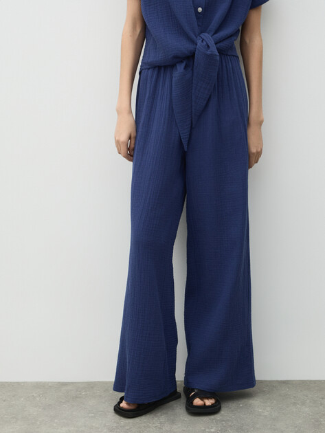 Женские широкие брюки из муслина MAISON DAVID, Артикул BLN920, сапфировый | 5017081. Ракурс 1