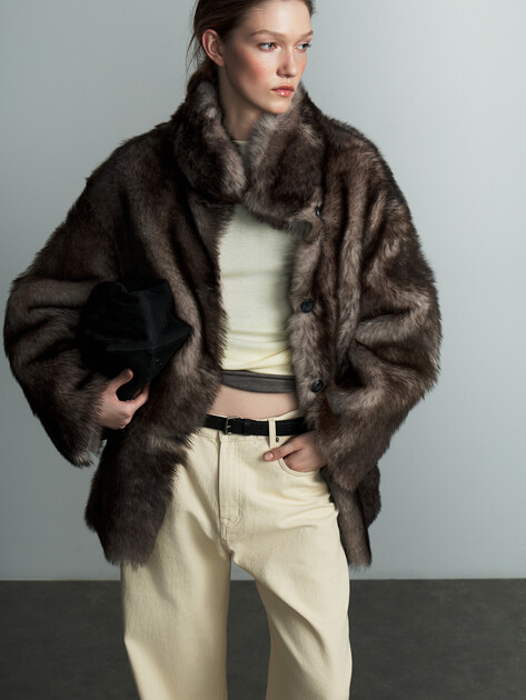 Женская двусторонняя шуба MAISON DAVID, Артикул ELA_TSC, коричнево-серый | 5042362. Ракурс 1