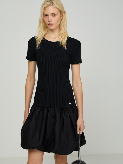 Женское платье KARL LAGERFELD fabric mix balloon dress, Артикул B3W13015, черный | 5059709. Ракурс 1
