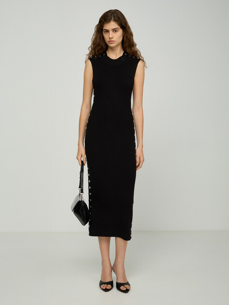 Женское платье KARL LAGERFELD stud detail dress, Артикул B3W13041, черный | 5060111. Ракурс 1