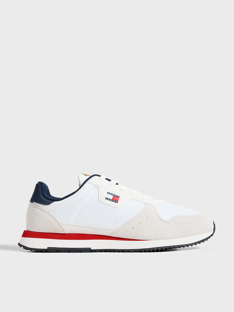 Мужские кроссовки TOMMY JEANS Mixed Texture Fine Cleat Trainers, Артикул EM0EM01649, белый | 5063893. Ракурс 1