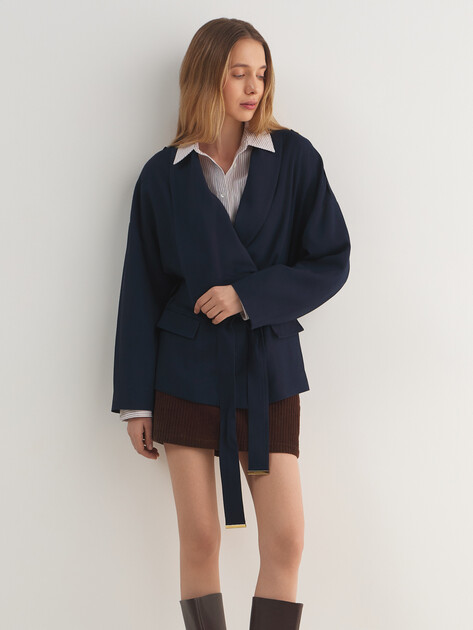 Женский жакет MARCIANO BY GUESS ABBY BELTED WRAP JACKET, Артикул 6RGN137433A, темно-синий | 5089705. Ракурс 1