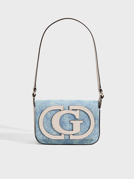 Женская сумка  GUESS RUBY FLAP SHOULDER BAG, Артикул HWDG9740190, голубой | 5094299. Ракурс 1