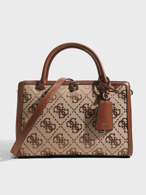 Женский тоут GUESS AUDREY LOGO GIRLFRIEND SATCHEL, Артикул HWJG9755070, бежевый | 5094319. Ракурс 1