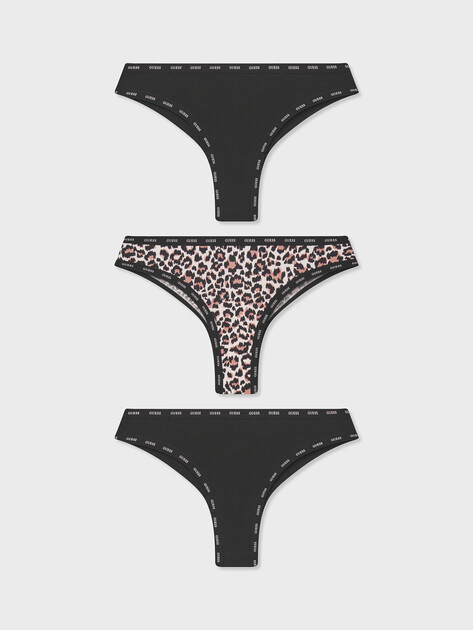 Женский набор трусов GUESS 3 PACK PRINTED BASIC BRAZILIAN, Артикул O5RG14K6YW1, черный | 5155248. Ракурс 1