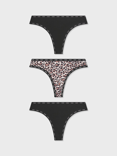 Женский набор трусов GUESS 3PACK PRINTED BASIC THONG, Артикул O5RG22K6YW1, черный | 5156240. Ракурс 1