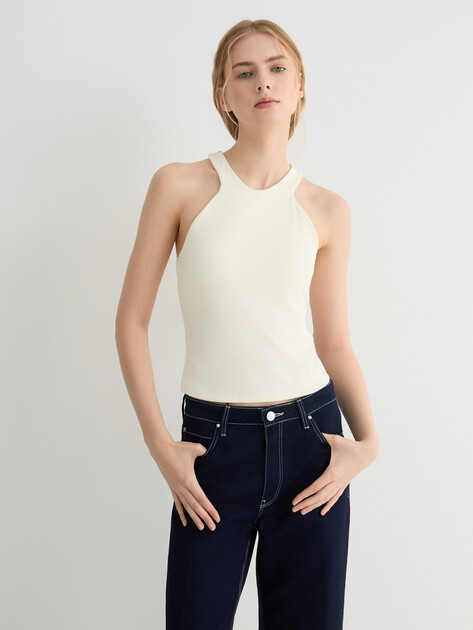 Женский топ GUESS NAT RIB BRA TANK, Артикул V6RP09KD932, молочно-белый | 5156501. Ракурс 1