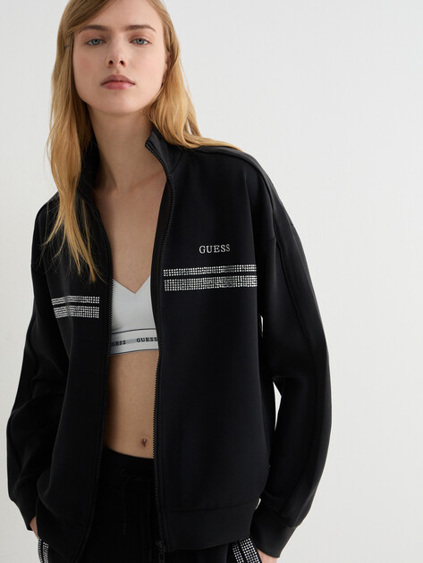 Женская толстовка GUESS BERTHE HIGH NECK FULL-ZIP SWEA, Артикул V6RQ01KCAY2, черный | 5156556. Ракурс 1