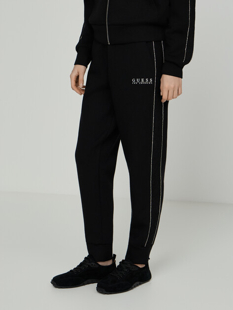 Женские прямые брюки  GUESS NEW VICTOIRE SCUBA PANT, Артикул W6RB45KBYE2, черный | 5157203. Ракурс 1