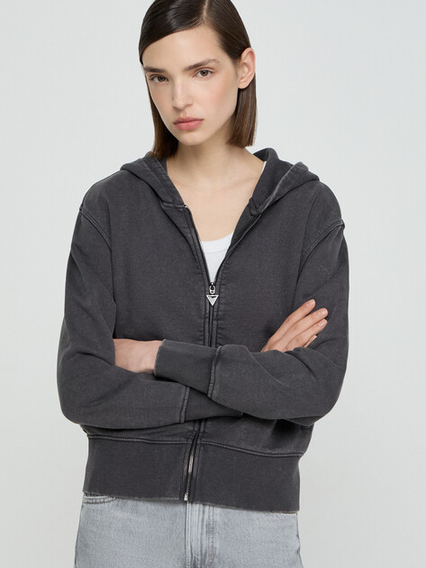 Женская толстовка GUESS HOODED CALIFORNIA SWEATSHIRT, Артикул W6RQ14KBY51, антрацитово-серый | 5158056. Ракурс 1