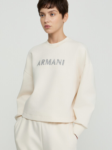 Женский свитшот ARMANI EXCHANGE SWEATSHIRT, Артикул XW002049, молочно-белый | 5169309. Ракурс 1