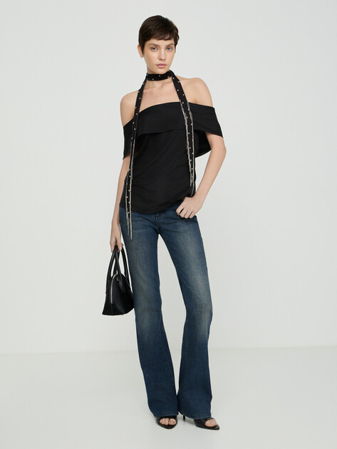 Женские прямые джинсы  ARMANI EXCHANGE Jeans Flare in Denim Ultra Stretch Indaco, Артикул XW001391, темно-синий | 5202940. Ракурс 1