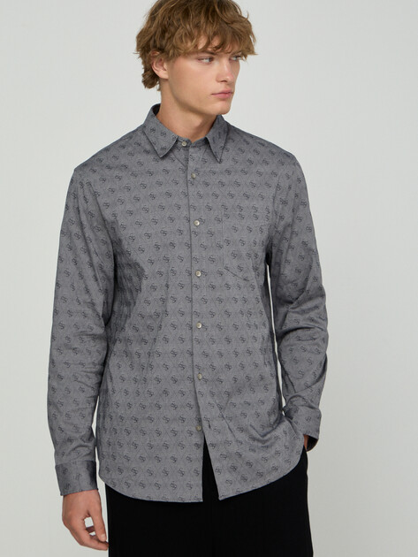 Мужская рубашка GUESS LS PKT JACQUARD ALL OVER 4G SH, Артикул M6GH18W1713, серый | 5210747. Ракурс 1