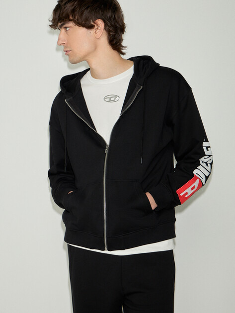 Мужская толстовка DIESEL S-BOXT-ZIP-HOOD-DIV, Артикул A20022, черный | 5215151. Ракурс 1