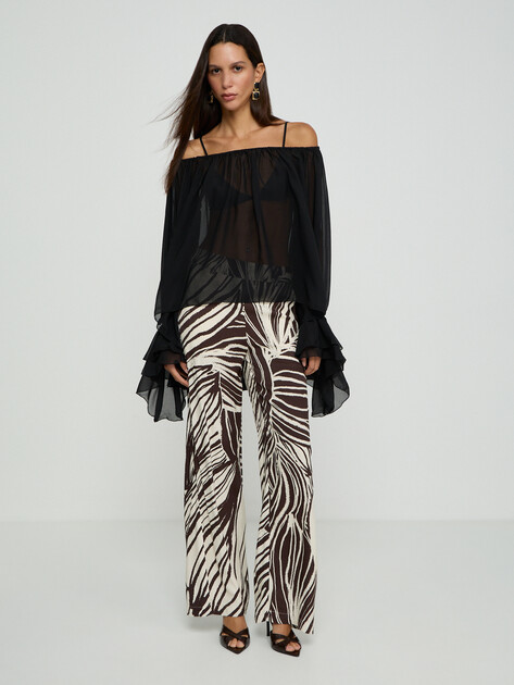 Женские широкие брюки  GUESS BASTIENNE WIDE LEG TROUSER, Артикул W6GB19W1972, анималистичный принт | 5215249. Ракурс 1