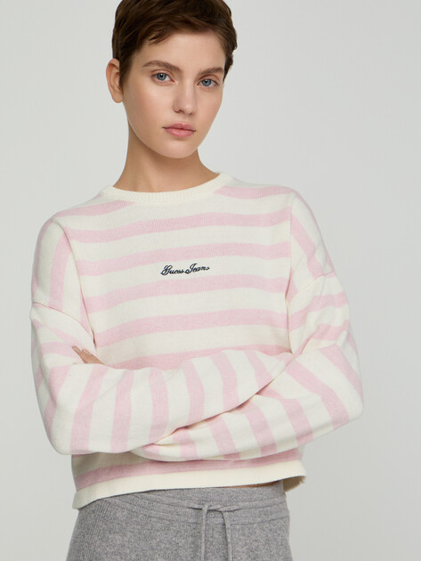 Женский свитшот GUESS GJ LS CN STRIPED SWTR, Артикул W6GR00Z3HM1, белый | 5215632. Ракурс 1