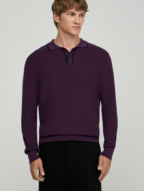 Мужское поло KARL LAGERFELD KNITTED LS POLO, Артикул AWM18024, темно-фиолетовый | 5222487. Ракурс 1