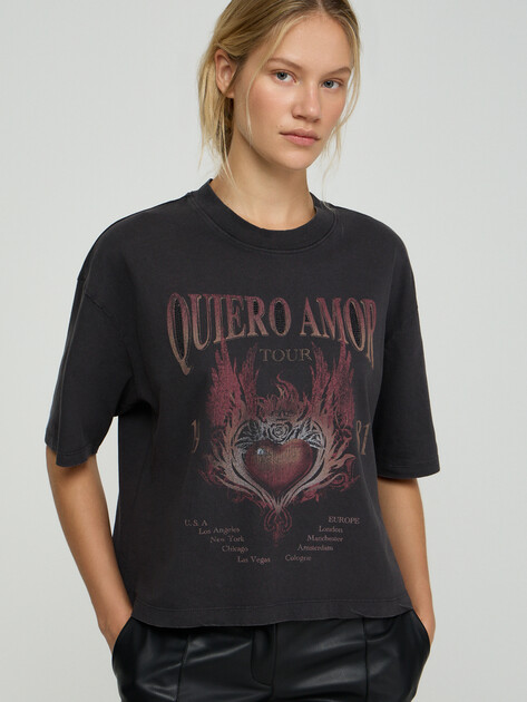 Женская футболка GUESS SS HEARTFLAME OS TEE, Артикул W6GI30K3167, черный | 5256045. Ракурс 1