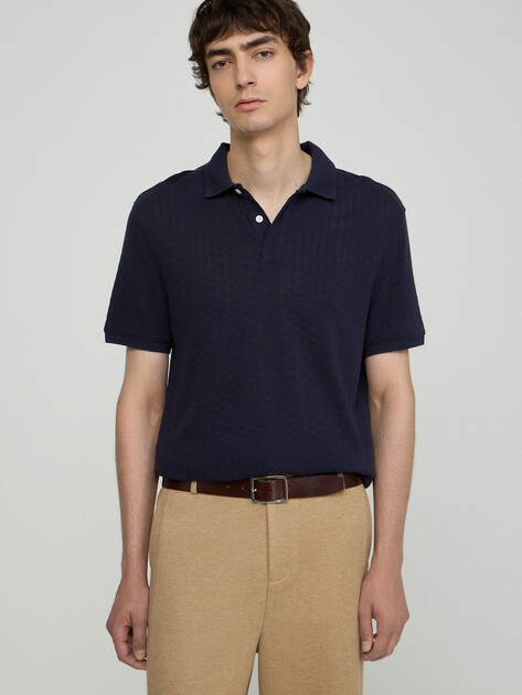 Мужское поло GUESS SS LUXE JACQAURD POLO, Артикул M6GP15K3083, темно-синий | 5256194. Ракурс 1