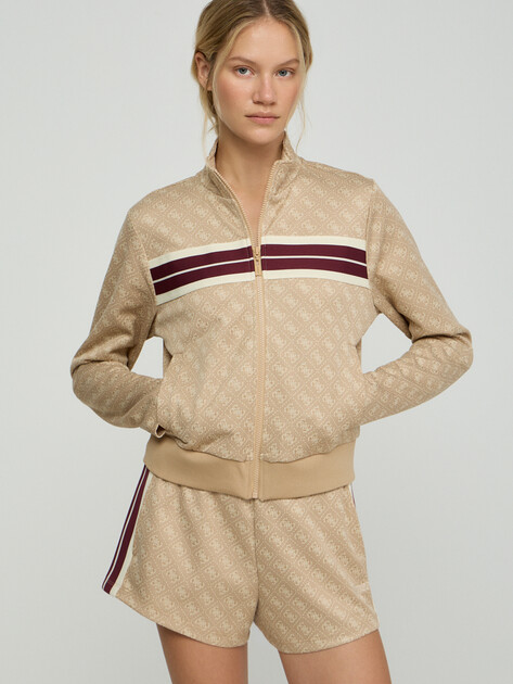 Женская толстовка GUESS 4G JACQUARD FULL ZIP SWEATSHIR, Артикул V6GQ06K2957, бежевый | 5256460. Ракурс 1