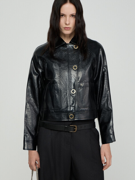 Женская куртка ARMANI EXCHANGE Blouson Vinile Lucido Effetto bagnato, Артикул XW001811, черный | 5258765. Ракурс 1